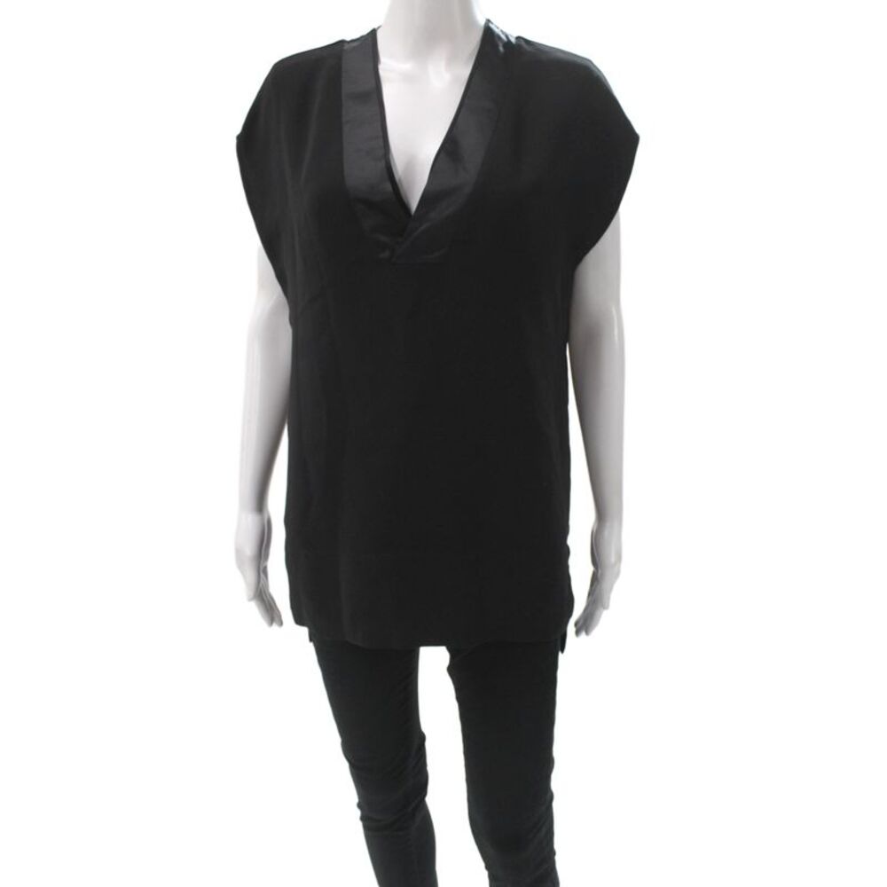 Vince Womens Tunic Black V Neck Sleeveless Size S